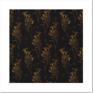 Luxury golden floral pattern Posters and Art